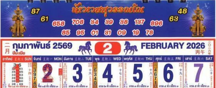 เลขเด็ดปฏิทินท้าวเวส งวด 1 กุมภาพันธ์ 2569 ฤกษ์มงคลเปิดทรัพย์ คอหวยสายศรัทธาจับตา เลขเด็ดปฏิทินท้าวเวส 1/2/69