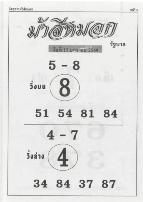 เลขเด็ดม้าสีหมอก 17 มกราคม 2569 แนวทางลับกระแสดัง ลุ้นแรงงวดต้นปี เลขเด็ดม้าสีหมอก 17/1/69