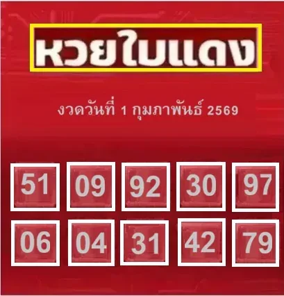 เลขเด็ดหวยใบแดง 1/2/69 สัญญาณแรงสะดุดตา คอหวยจับตาต้นเดือน เลขเด็ดหวยใบแดง 1/2/69