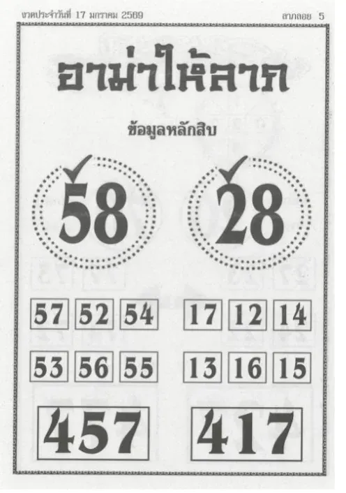 เลขเด็ดอาม่าให้ลาภ 17 มกราคม 2569 สัญญาณเฮงรับปีใหม่ เสริมดวงสายมงคล เลขเด็ดอาม่าให้ลาภ 17/1/69