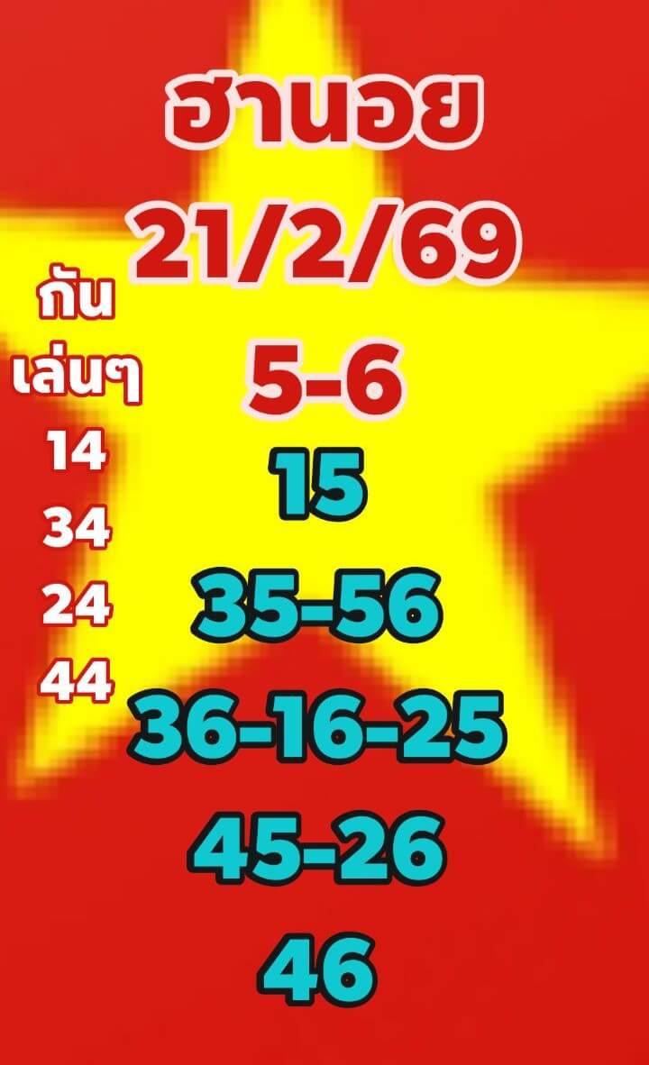 แนวทางหวยฮานอย 21/2/69 แนวทางหวยฮานอยวันนี้ออก งวดวันที่ 21 กุมภาพันธ์ 2569 หวยฮานอย 21-2-69 ชุด7