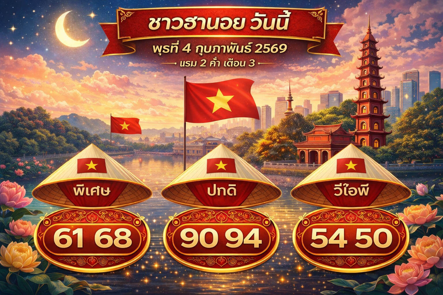 แนวทางหวยฮานอย 4/2/69 แนวทางหวยฮานอยวันนี้ออก งวดวันที่ 4 กุมภาพันธ์ 2569 หวยฮานอย 4-2-69 ชุด6