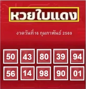 เลขเด็ดหวยใบแดง งวด 16 กุมภาพันธ์ 2569 ส่องสัญญาณสำคัญ ตัวเลขที่คอหวยจับตา เลขเด็ดหวยใบแดง 16/2/69