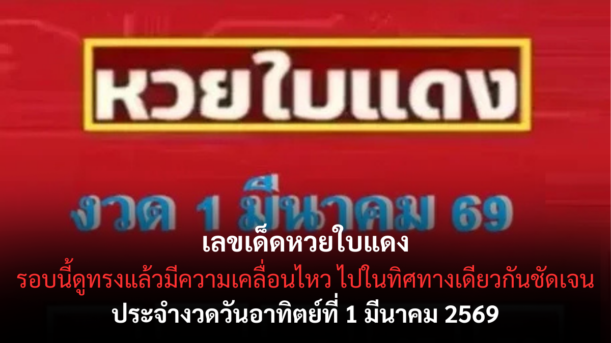 เลขเด็ดหวยใบแดง งวด 1 มีนาคม 2569 กระแสแรงสายลุ้นตัวท็อป ใครตามมีสิทธิ์เฮ! เลขเด็ดหวยใบแดง 1/3/69