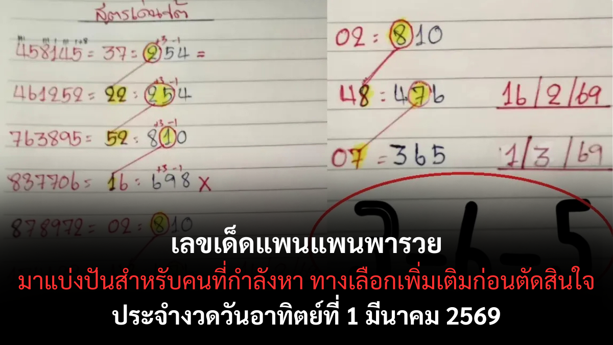 เลขเด็ดแพนแพนพารวย งวด 1 มีนาคม 2569 กระแสแรงสายลุ้น จับตาเลขดังต้นเดือน! เลขเด็ดแพนแพนพารวย 1/3/69