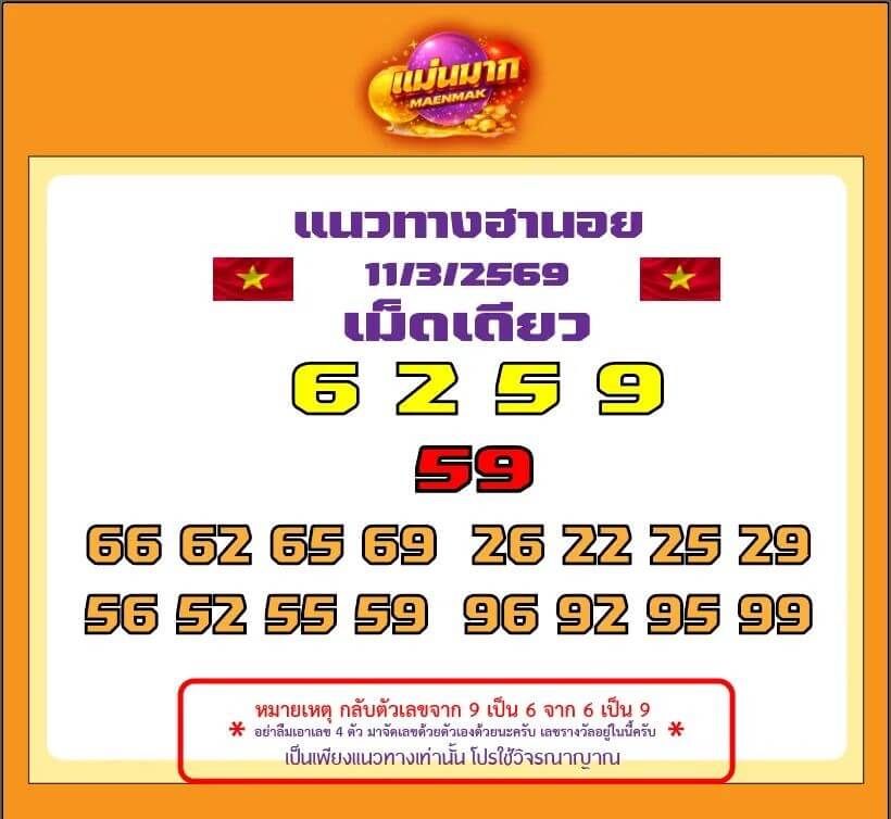 แนวทางหวยฮานอย 11/3/69 แนวทางหวยฮานอยวันนี้ออก งวดวันที่ 11 มีนาคม 2569 หวยฮานอย 11-3-69 ชุด8