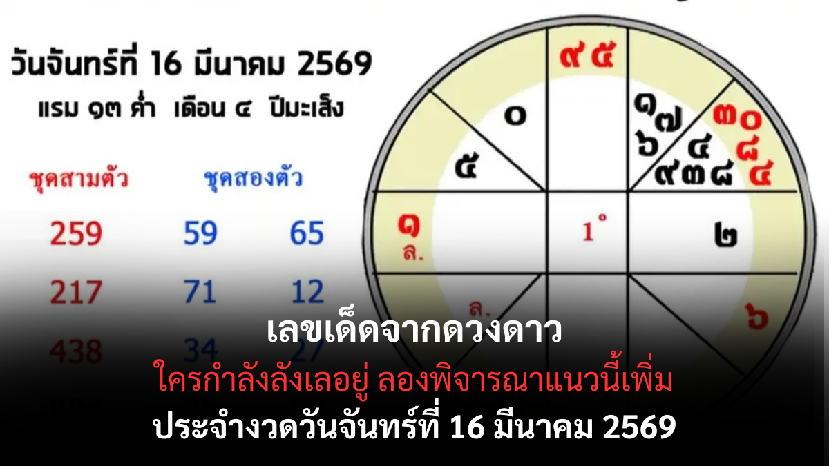 เลขเด็ดจากดวงดาว งวด 16 มีนาคม 2568 เปิดพลังจักรวาล ลุ้นโชคกลางเดือน! เลขเด็ดจากดวงดาว 16/3/68