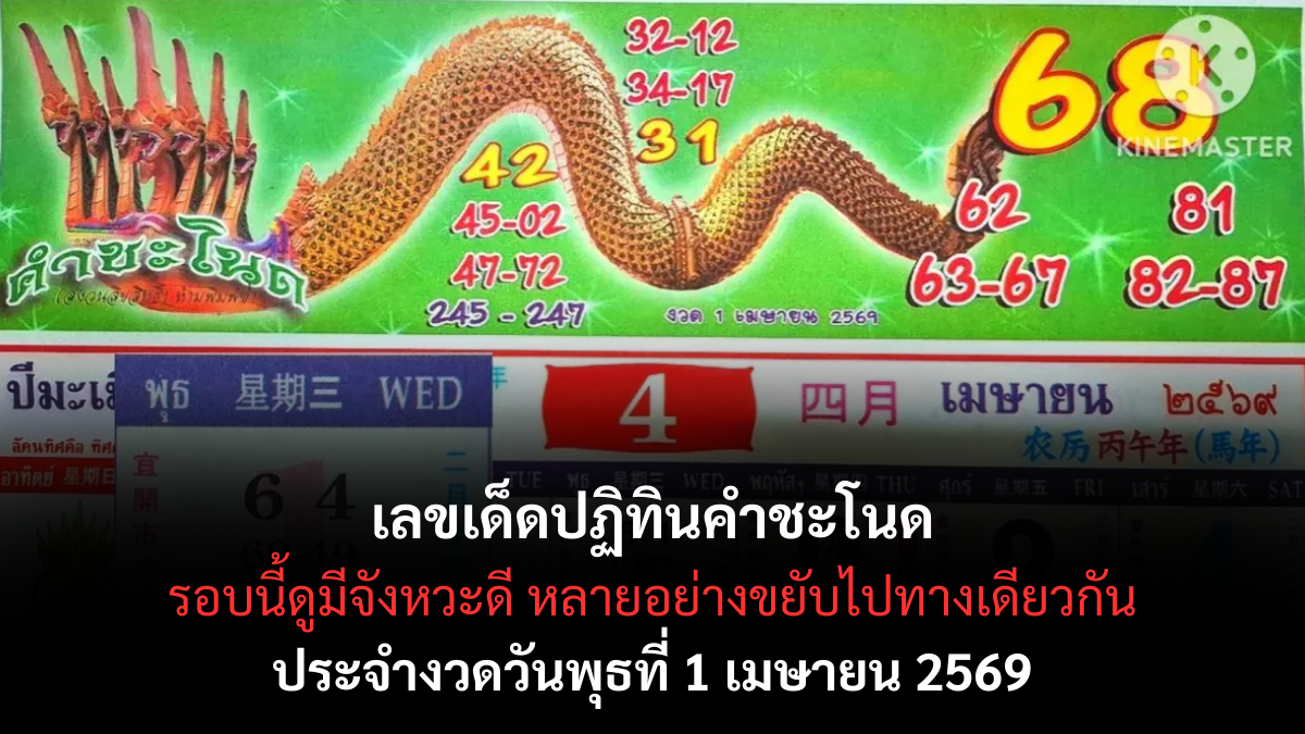 เลขเด็ดปฏิทินคำชะโนด งวด 1 เมษายน 2569 เปิดเลขมงคลสายศรัทธา ลุ้นโชคต้นเดือน! เลขเด็ดปฏิทินคำชะโนด 1/4/69