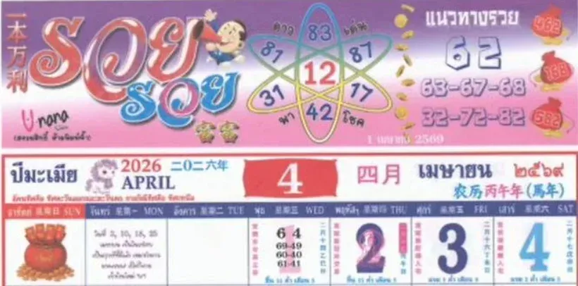 เลขเด็ดปฏิทินรวย รวย งวด 1 เมษายน 2569 เปิดโพยเลขเฮง ลุ้นรับทรัพย์ต้นเดือน! เลขเด็ดปฏิทินรวย รวย 1/4/69