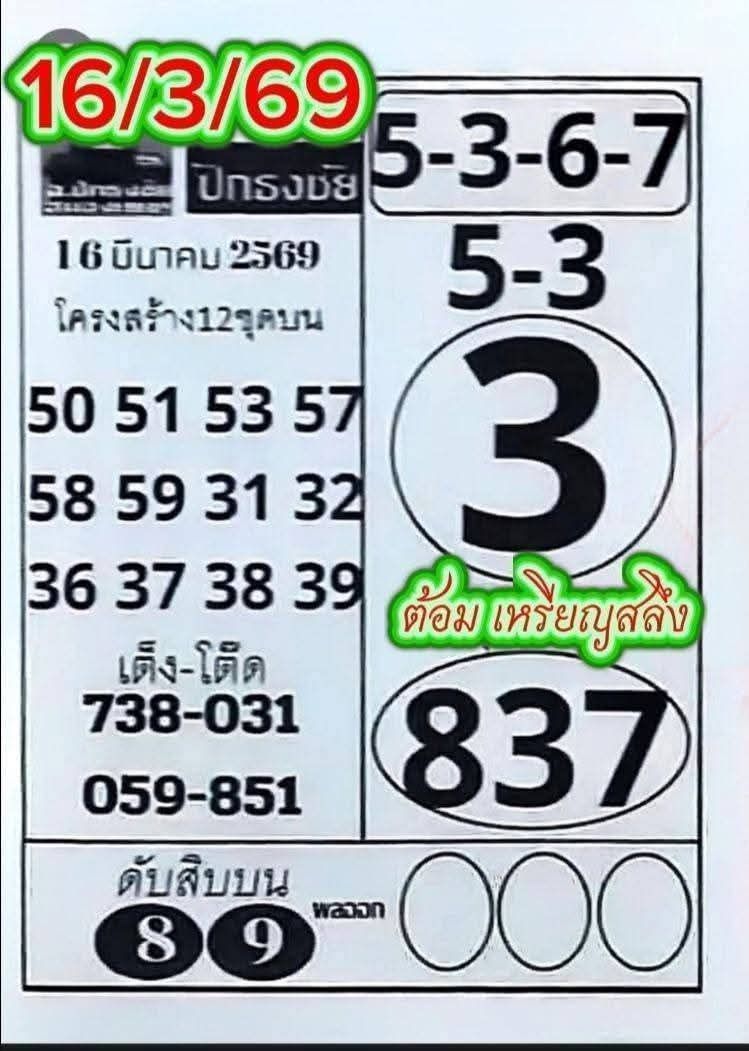 เลขเด็ดปักธงชัย งวด 16 มีนาคม 2569 ส่องรหัสลับพารวย เปิดลายแทงขุมทรัพย์ที่คอหวยต้องตะลึง! เลขเด็ดปักธงชัย 16/3/69