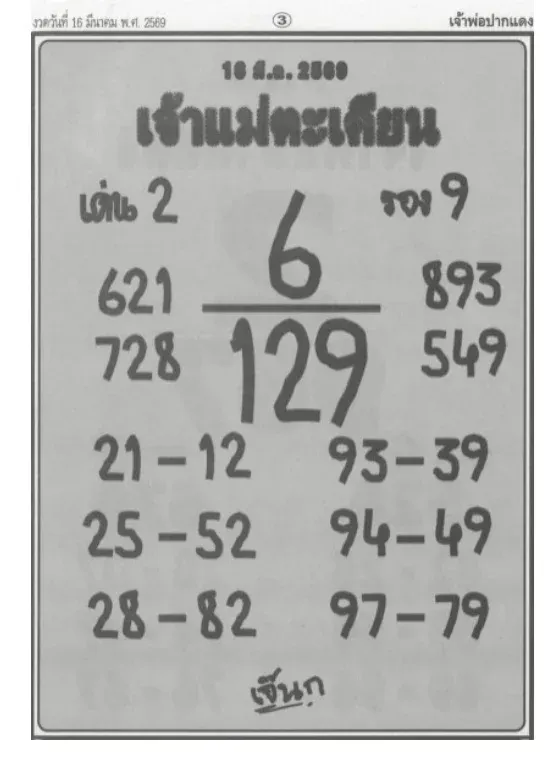 เลขเด็ดเจ้าแม่ตะเคียน งวด 16 มีนาคม 2569 เปิดเลขลางมงคล สายศรัทธาห้ามพลาด! เลขเด็ดเจ้าแม่ตะเคียน 16/3/69