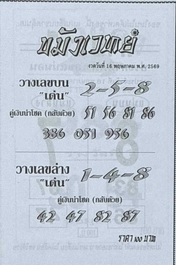 หวยขมังเวทย์ 16/5/69 มาแรงโค้งสุดท้าย คอหวยแห่ส่องเลขเด็ดขมังเวทย์ ลุ้นงวดนี้มีเลขกลับมาให้ตาม หวยขมังเวทย์ 16/5/69