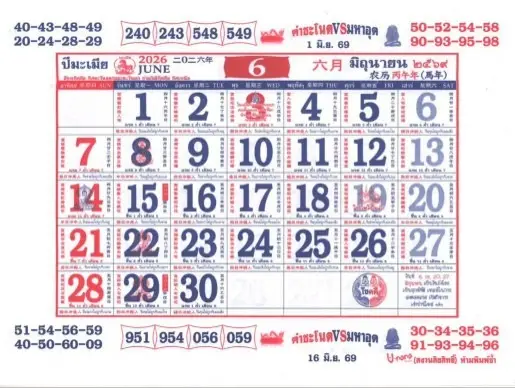 หวยปฏิทินจีน 1/6/69 เลขเด่นมาแรง คอหวยแห่ส่องเลขปฏิทินจีน ลุ้นโค้งสุดท้ายก่อนหวยออก หวยปฏิทินจีน 1/6/69 ชุดที่1