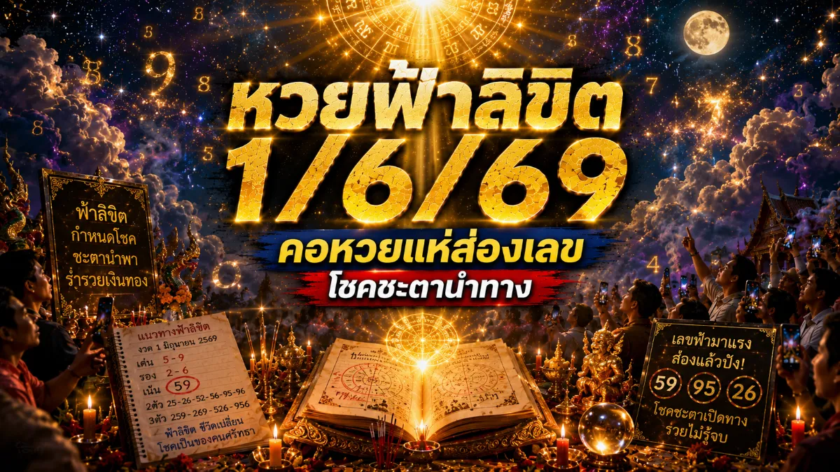 หวยฟ้าลิขิต 1/6/69 มาแล้ว! คอหวยแห่ส่องเลขเด่น 5 เน้นๆ จับตาชุดสองตัว หวยฟ้าลิขิต 1/6/69 มาแล้ว! คอหวยแห่ส่องเลขเด่น 5 เน้นๆ จับตาชุดสองตัว