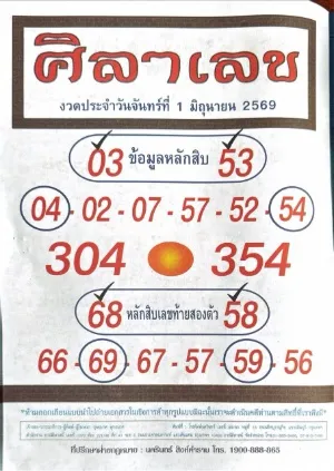 หวยศิลาเลข 1/6/69 มาแล้ว คอหวยจับตาเลขเด่นงวดนี้ ส่องแนวทางโค้งสุดท้ายก่อนลุ้นรางวัลใหญ่ หวยศิลาเลข 1/6/69 ล่าสุด กระแสแรงก่อนหวยออก