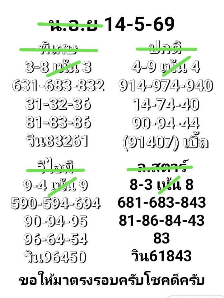 หวยฮานอย 14-5-69 ชุด4