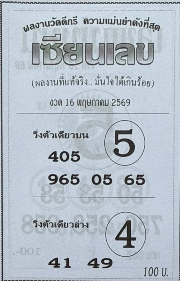 หวยเซียนเลข 16/5/69 มาแรงโค้งสุดท้าย คอหวยจับตาเลขเด่นดังทั่วโซเชียล หวยเซียนเลข 16/5/69