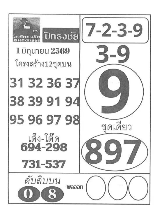 เลขเด็ดปักธงชัย 1/6/69 มาแล้ว คอหวยจับตาเลขเด่น 9 ชุดเน้น 897 มาแรงก่อนหวยออก เลขเด็ดปักธงชัย 1-6-69