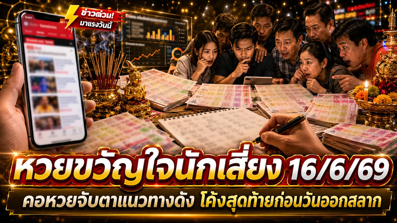 หวยขวัญใจนักเสี่ยง 16/6/69 ปล่อยเลขเด็ดโค้งสุดท้าย เด่น 6-8 มาแรง คอหวยจับตาก่อนวันออกรางวัล หวยขวัญใจนักเสี่ยง 16-6-69