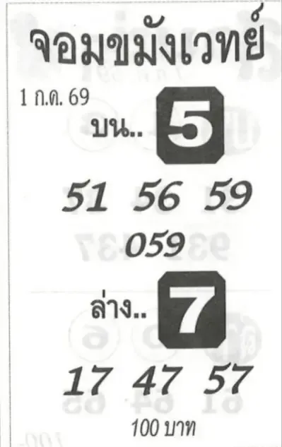 หวยจอมขมังเวทย์ 1/7/69 อัปเดตแนวทางเลขเด็ดงวดนี้ คอหวยแห่ติดตาม หวยจอมขมังเวทย์ 1769