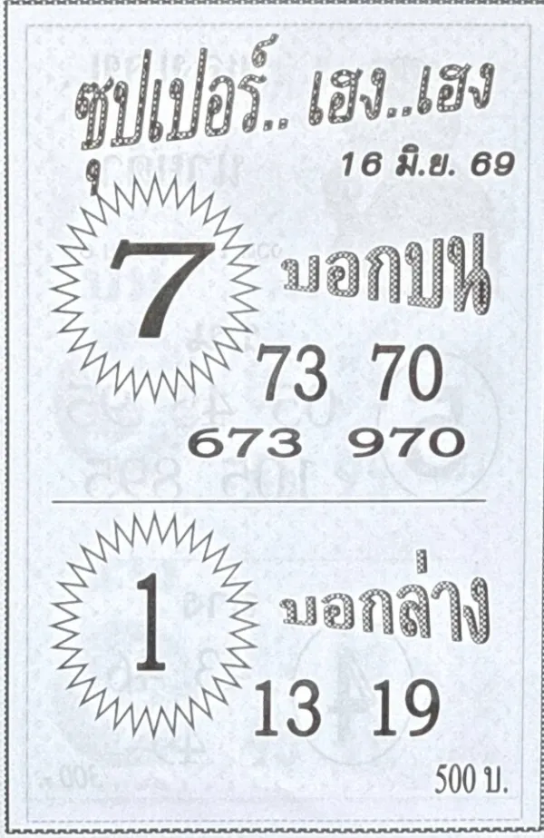 หวยซุปเปอร์เฮงเฮง 16/6/69 มาแล้ว! คอหวยจับตาเลขเด่น 7-1 เน้นสองตัวสามตัว โค้งสุดท้ายก่อนออกรางวัล หวยซุปเปอร์เฮงเฮงงวด 16 มิ.ย. 69 เปิดเลขเด่น 7 ตัวเดียวเน้นๆ พร้อมชุดสามตัวน่าสนใจ