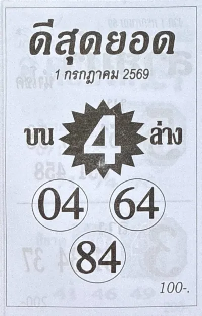หวยดีสุดยอด 1/7/69 เลขเด็ดมาแรงเน้น 4 ตัวเดียวเด่น หวยดีสุดยอด 1/7/69