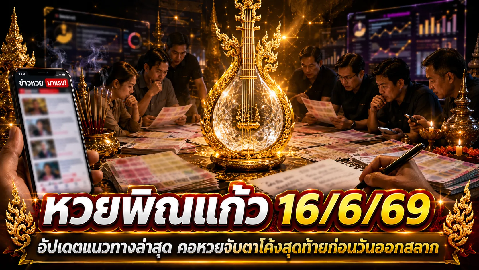 หวยพิณแก้ว 16/6/69 แนวทางเลขดังมาแรง คอหวยจับตาโค้งสุดท้ายก่อนออกรางวัล หวยพิณแก้ว 16-6-69