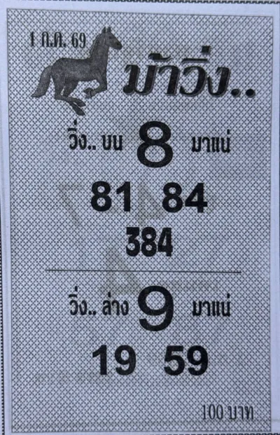 หวยม้าวิ่ง 1/7/69 เลขเด่น 8-9 มาแรง คอหวยจับตาชุดเลขดัง หวยม้าวิ่ง 1-7-69 เลขเด่น