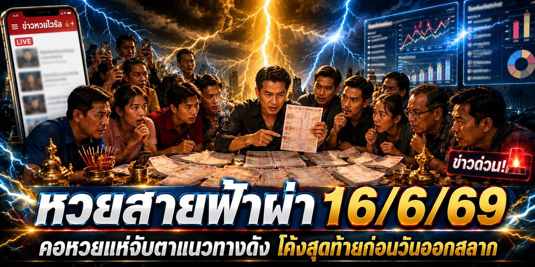 หวยสายฟ้าผ่า 16/6/69 มาแล้ว คอหวยจับตาเลขเด่น 0-5 แนวทางโค้งสุดท้ายก่อนลุ้นรางวัลใหญ่ หวยสายฟ้าผ่า 16-6-69 เลขดังโค้งสุดท้าย