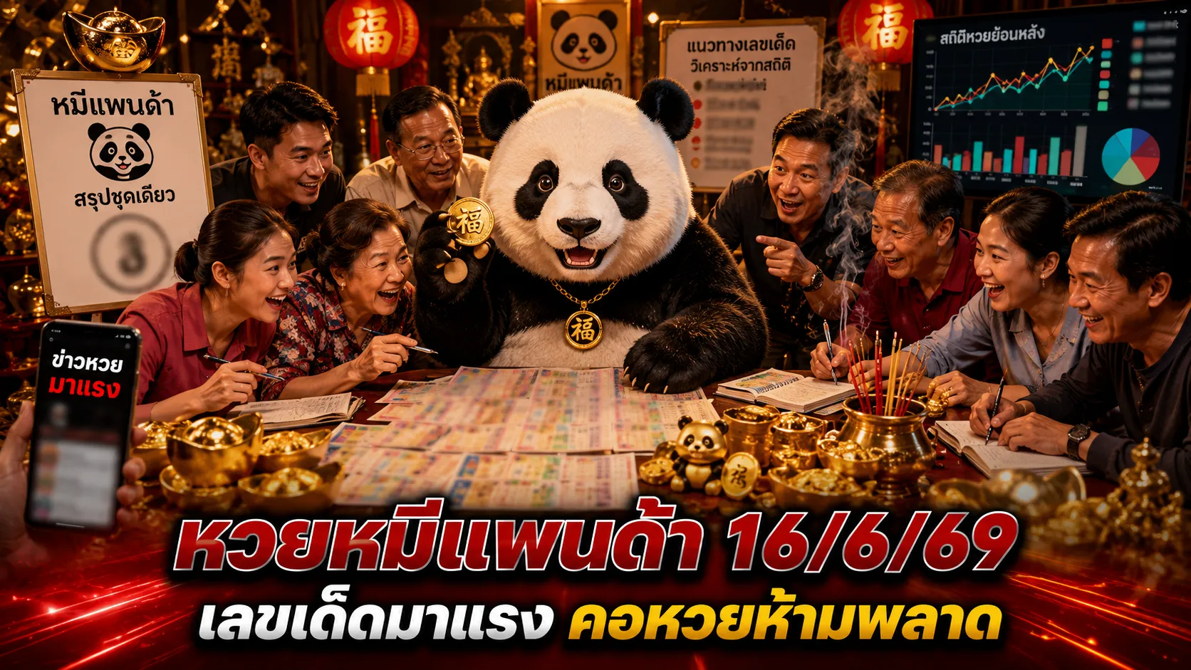 หวยหมีแพนด้า 16/6/69 ปล่อยเลขชุดเดียวเด่น 0 มาเต็ม ลุ้นโค้งสุดท้ายงวดนี้ หวยหมีแพนด้า งวด 16/6/69 แนวทางเลขเด่นจากสำนักดังที่คอหวยติดตามก่อนวันออกรางวัล