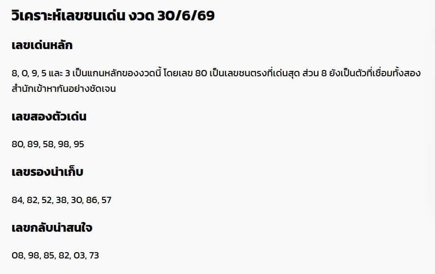 หวยฮานอย 30-6-69 ชุด6