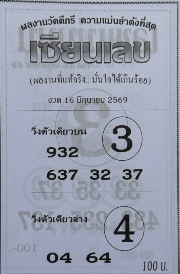 หวยเซียนเลข 16/6/69 มาแล้ว เลขเด็ดโค้งสุดท้ายเด่น 3-4 จับตา 32 37 64 คอหวยแห่ส่องก่อนวันออกรางวัล หวยเซียนเลข 16/6/69 ปล่อยเลขเด็ดโค้งสุดท้าย เด่น 3-4 มาเต็ม คอหวยจับตาชุด 32-37-64 ลุ้นงวด 16 มิถุนายน 2569