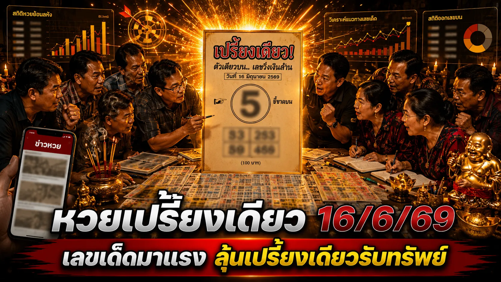 หวยเปรี้ยงเดียว 16/6/69 ปล่อยเลขเด่นตัวเดียวเน้น ๆ คอหวยจับตาเลข 5 มาแรง โค้งสุดท้ายก่อนออกรางวัล หวยเปรี้ยงเดียว 16/6/69 แนวทางเลขเด็ดโค้งสุดท้ายที่คอหวยกำลังจับตาก่อนวันประกาศผลสลากกินแบ่งรัฐบาล