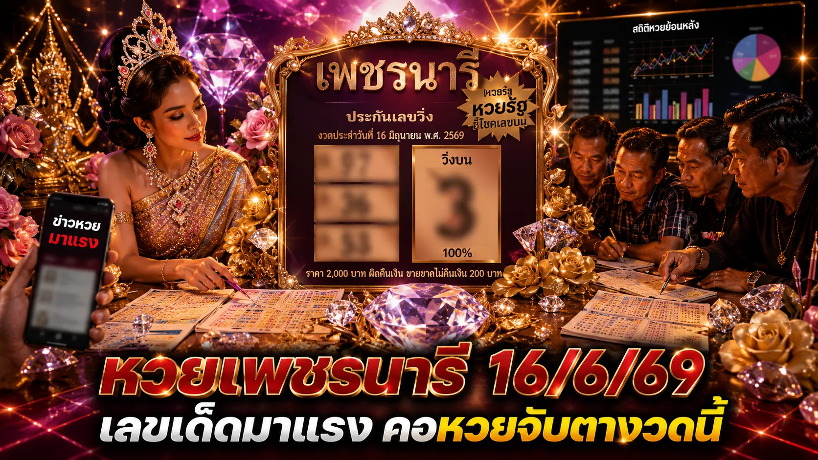 หวยเพชรนารี 16/6/69 มาแรง คอหวยจับตาแนวทางงวดล่าสุด เลขเด่น 3 ชุดเน้น 13-53 โค้งสุดท้ายก่อนออกรางวัล เลขเด็ดหวยเพชรนารี งวด 16/6/69 กระแสเลขดังโค้งสุดท้ายก่อนหวยออกล่าสุด