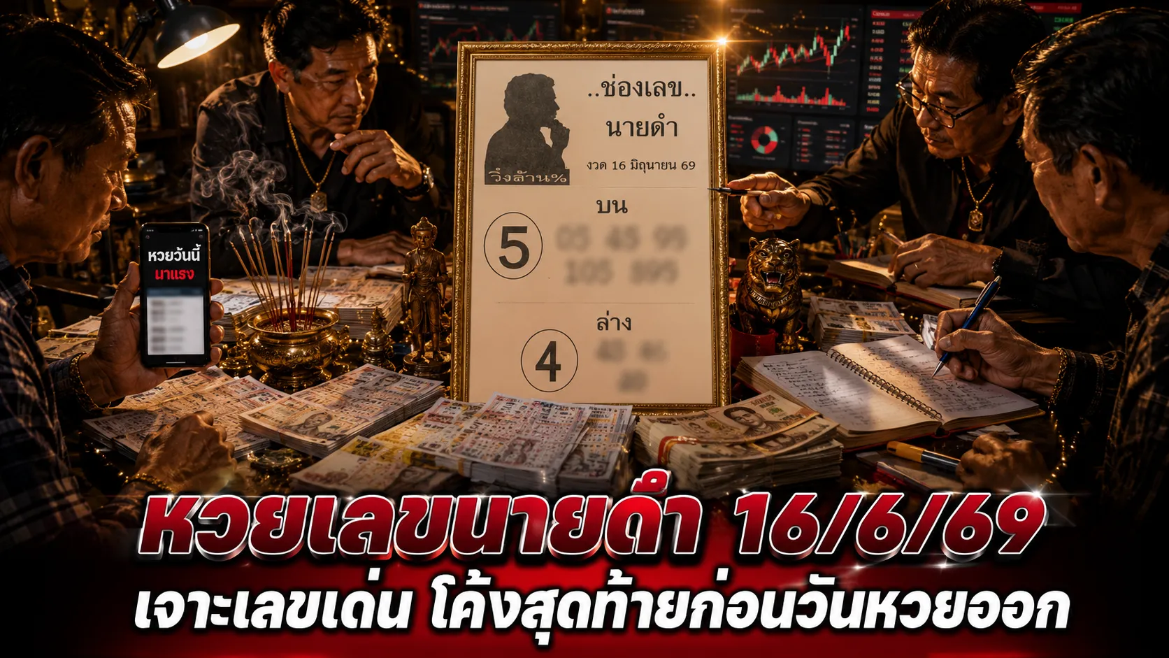 หวยเลขนายดำ 16/6/69 มาแล้ว คอหวยจับตาเลขเด่น แนวทางงวดนี้กระแสแรงก่อนวันออกรางวัล เลขเด็ดนายดำ 16 มิถุนายน 2569 ชี้เป้าเลขเด่น 5-4 หวยดังงวดนี้มาแรง