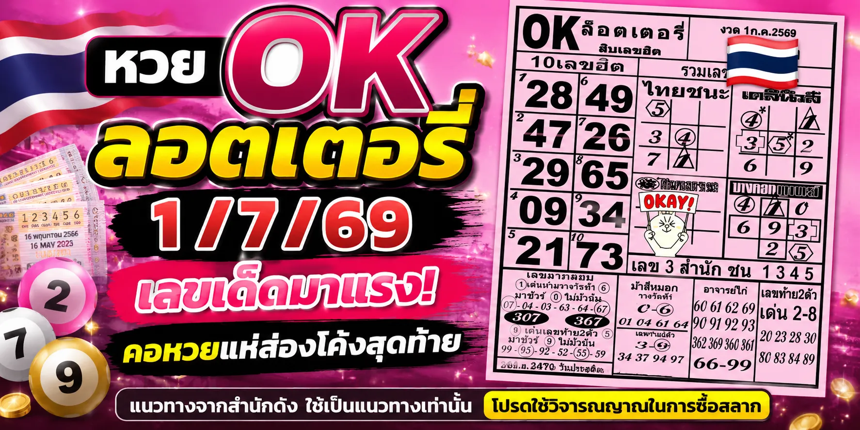 แนวทาง หวย ok ลอตเตอรี่ 1-7-69