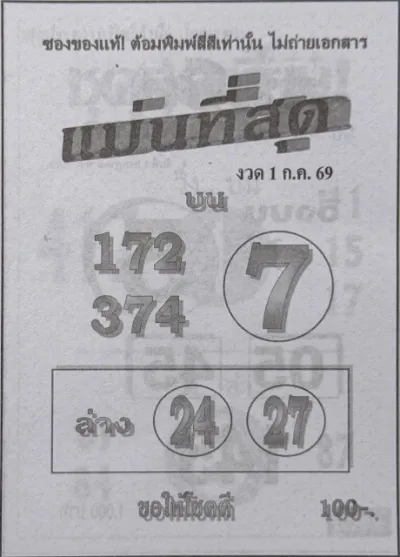 หวยแม่นที่สุด 1/7/69 คอหวยแห่ส่องแนวทางเลขดัง โค้งสุดท้ายก่อนลุ้นผลรางวัล หวยแม่นที่สุด 1-7-69